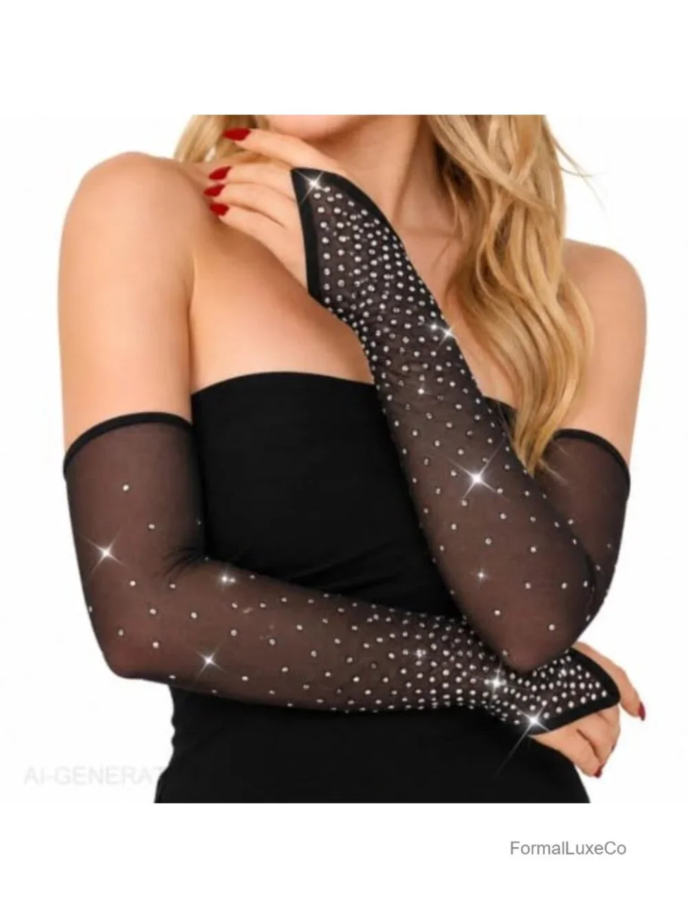 Rhinestone Fingerless Gloves Long Evening Party Arm Sleeves Sparkly Cosplay